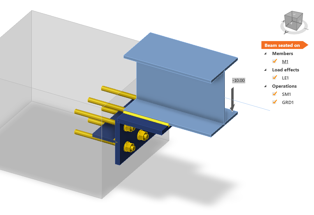 Beam seated on an angle anchored to a concrete wall IDEA StatiCa